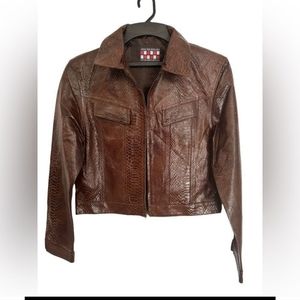 NEW 100% Leather Snake Print Jacket in Chocolate Brown Size Small